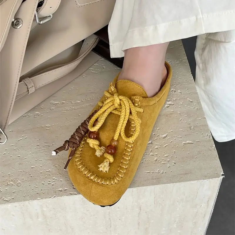 

Ladies Loafers Woman Platform Flats Casual Closed Toe Slingback Shoes Fall Slippers Yellow Flat Shoes