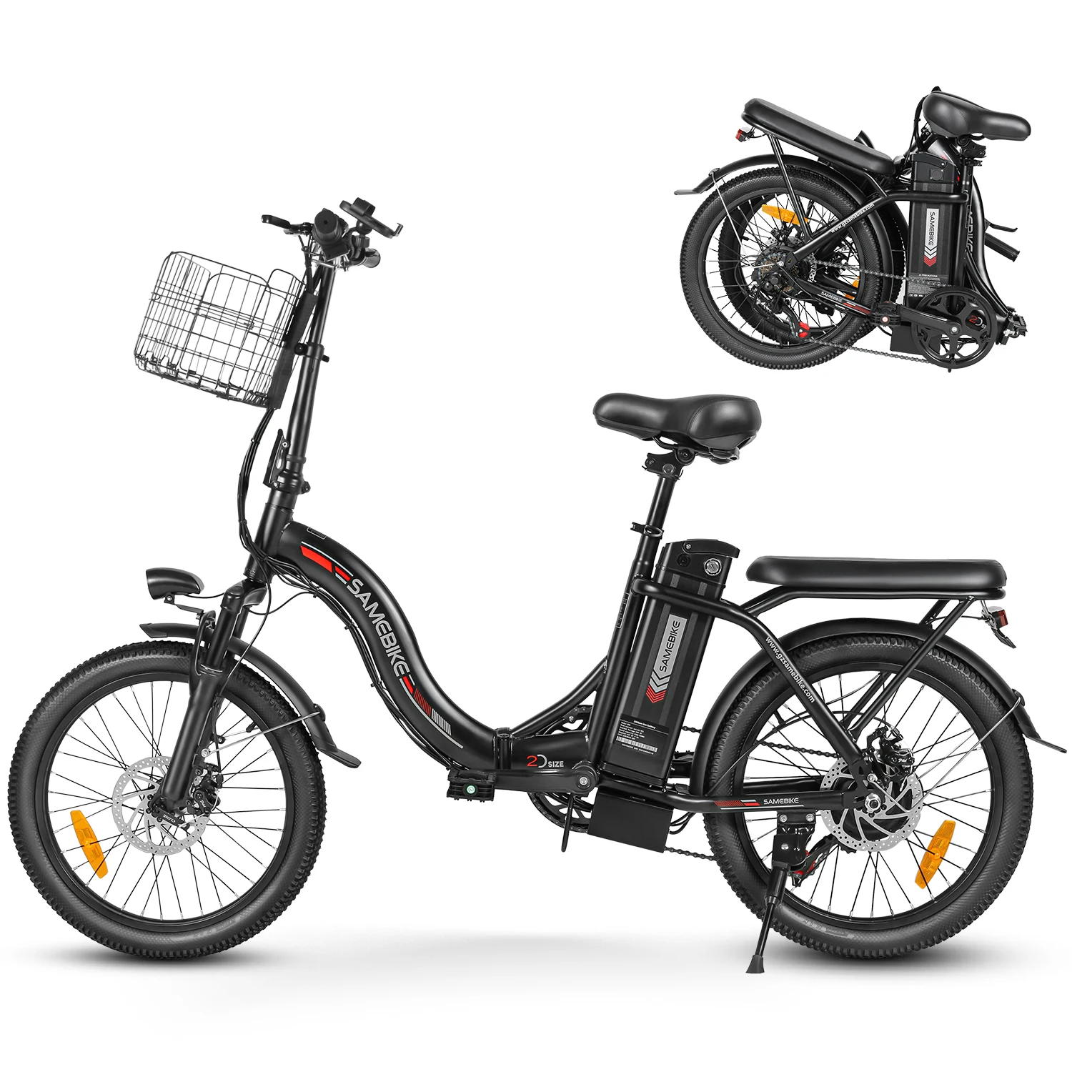 SAMEBIKE 20" Electric Bike for Adults,Foldable Ebike,36V 13AH Removable Battery,Shimano 7-Speed Step-Through Commuter Bicycle