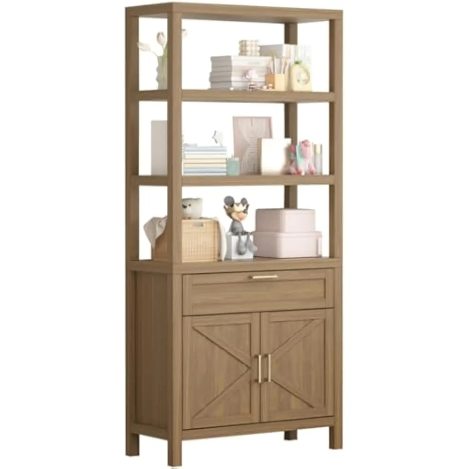 

71" Bookshelf and Bookcase, Tall Bookcase Farmhouse Cabinet with Adjustable Shelves, Bookshelves for Bedroom, Living Room and H