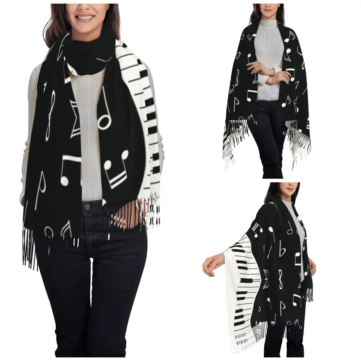 Women\'s Scarf with Tassel Music Notes Piano Keys Large Winter Fall Shawl Wrap Musical Cute Daily Wear Cashmere Scarf