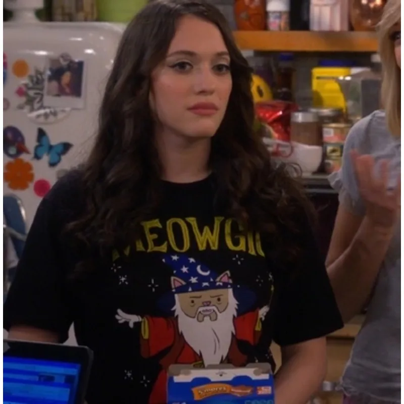 American TV series Broke Girls the same T-shirt Magic Cat MEOWGIC cotton loose print short sleeve