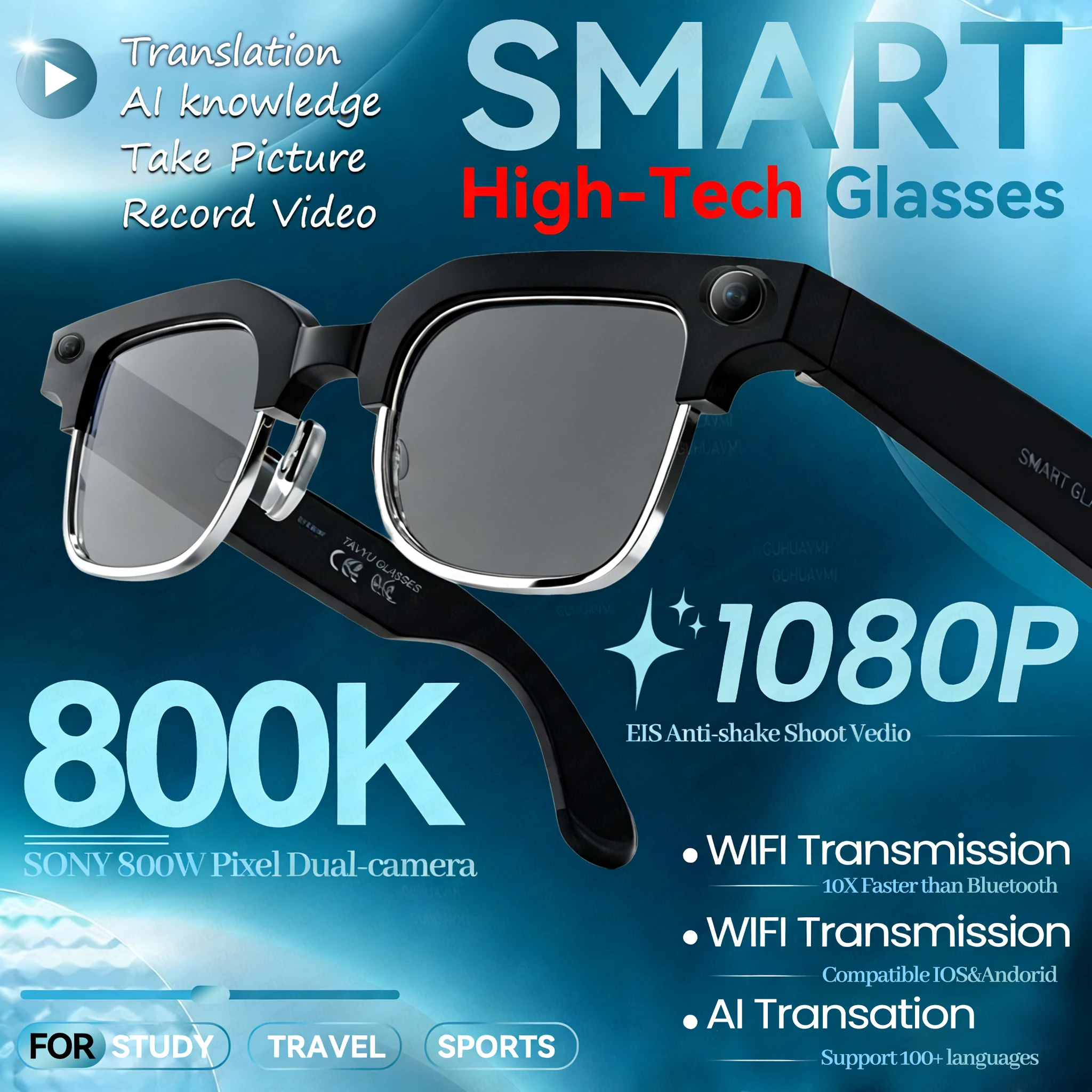 2026 جديد AI ترجمة النظارات الذكية دعوة WIFI نقل الأشعة فوق البنفسجية العدسات الواقية 4GB الذاكرة AI الدردشة نظارات شمسية رياضية في الهواء الطلق #1