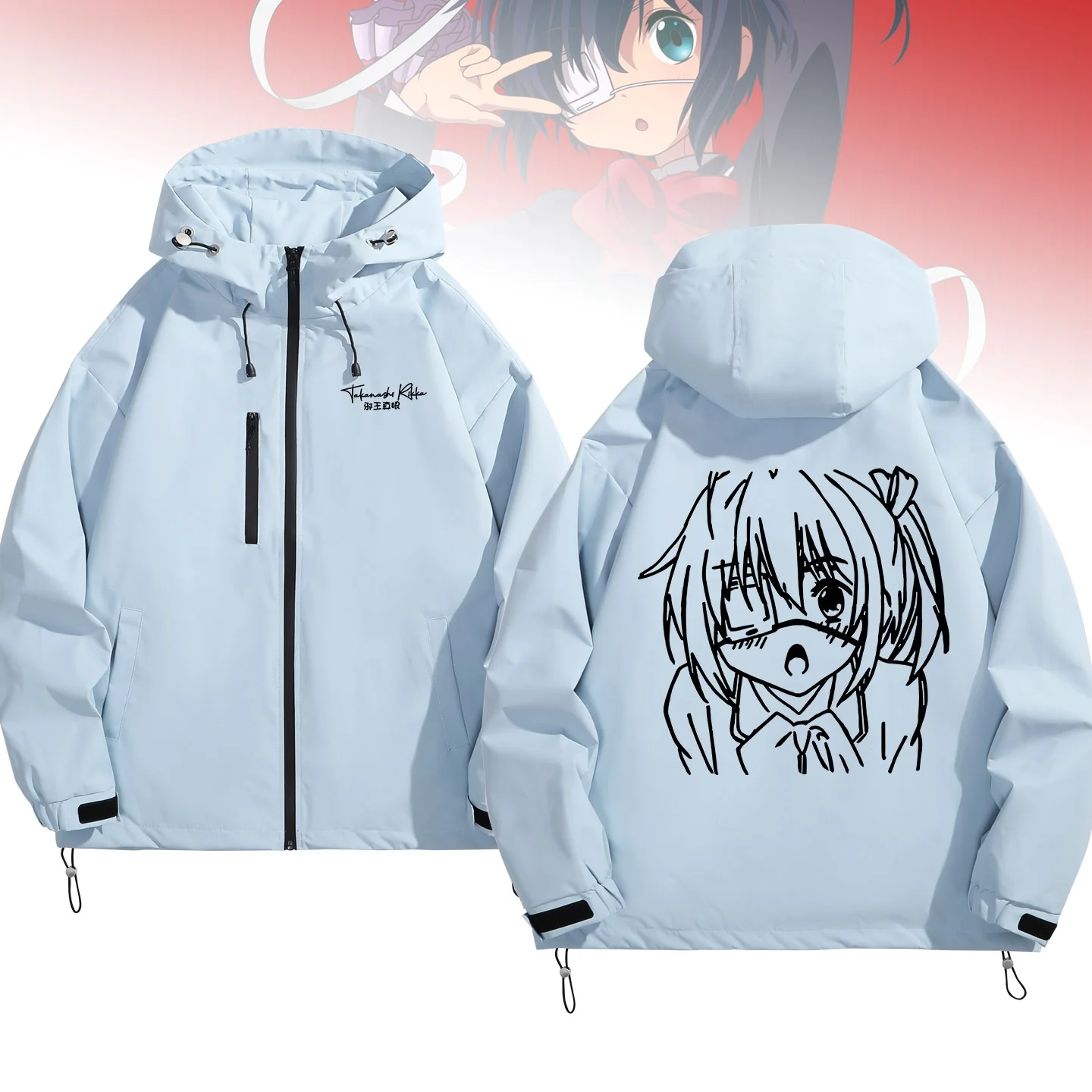 

Повседневная куртка с аниме-принтом, свободного кроя, с капюшоном, 100% полиэстер, на молнии, зимняя верхняя одежда для фанатов аниме