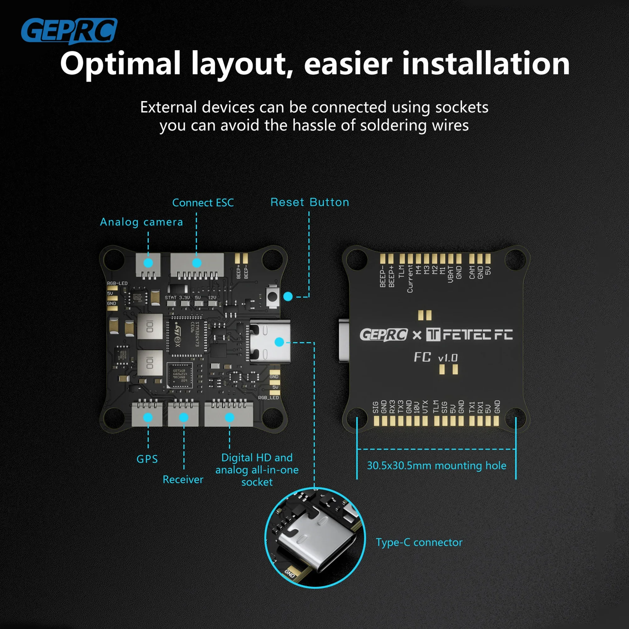 FETTES G4 Alpha GF50A FPV Stack G473 Flight Controller FETTEC S2M Dshot2400 GF50A 4IN1 ESC for FPV Freestyle Drone Model