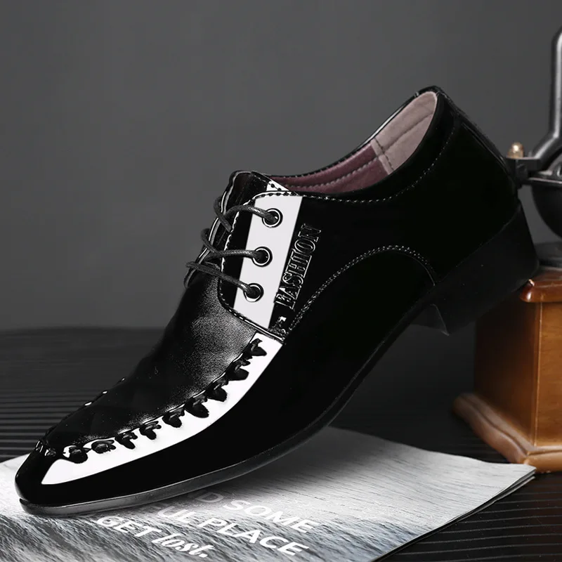 

Men's Dress Shoes Wrinkled Ripple Patent Tuxedo Classic Lace-up Formal Oxfords for Men 2026 New