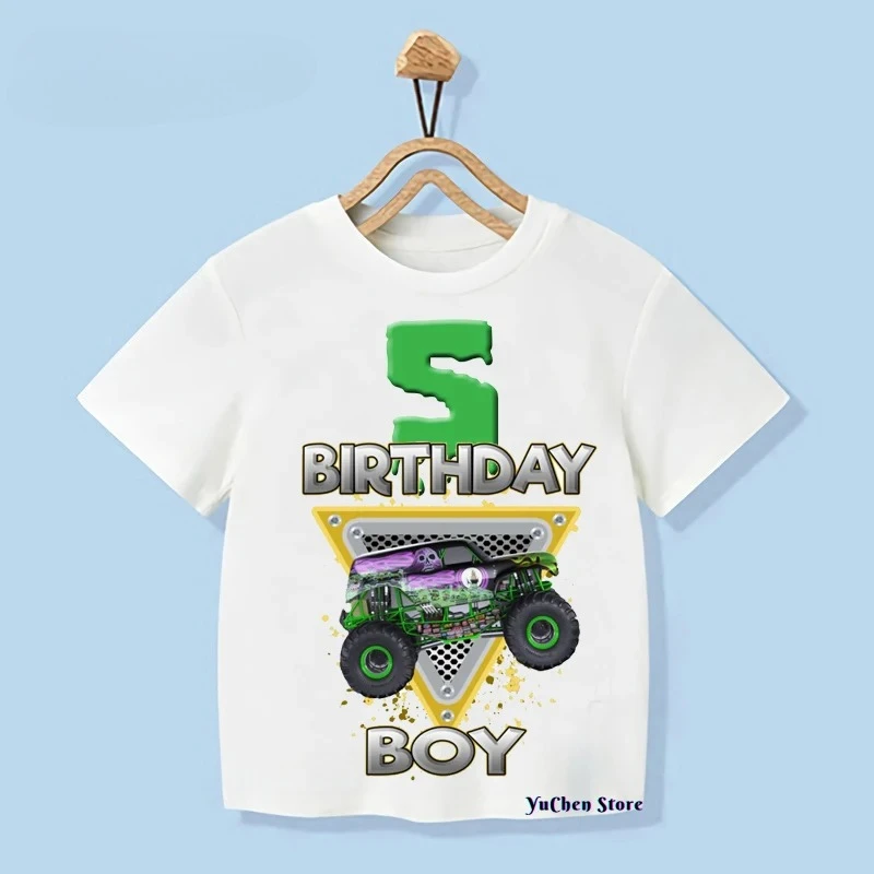 1-9 Years Old T-shirt Birthday Boy T-Shirt Monster Truck Birthday Party Monster Truck Jam Gift Clothing T-shirt Children