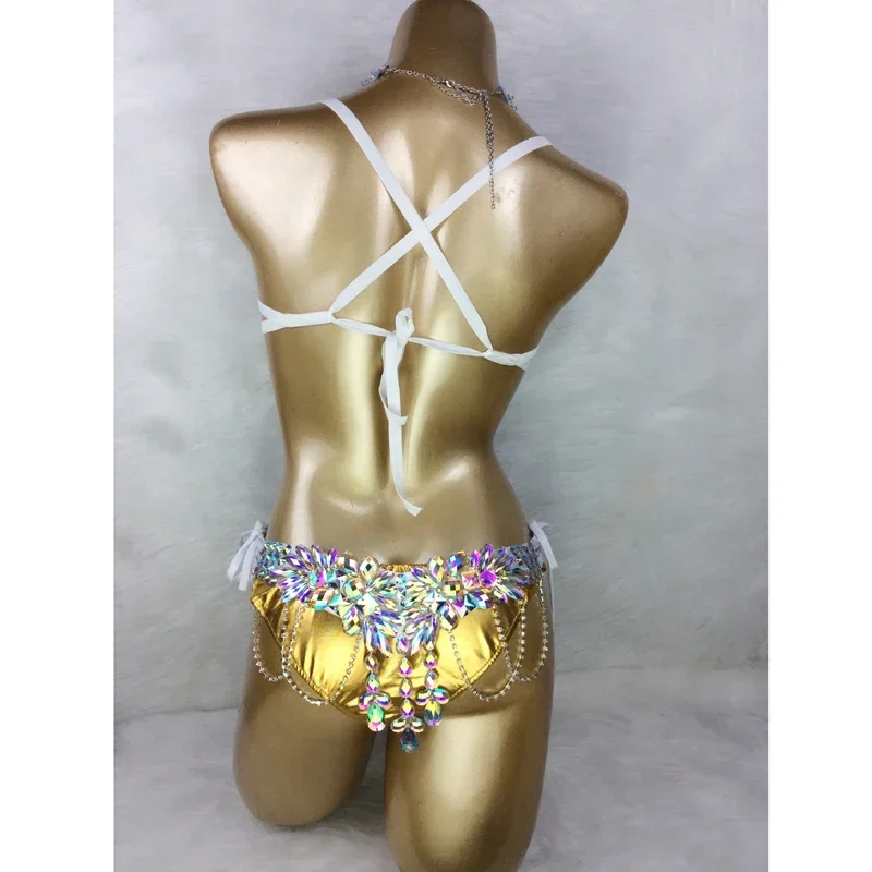 ลูกปัดทําด้วยมือ Samba Carnival Bra Belly Dance เครื่องแต่งกาย Rave ชุดเทศกาลเสื้อผ้า Stage สวมใส่ผู้หญิง