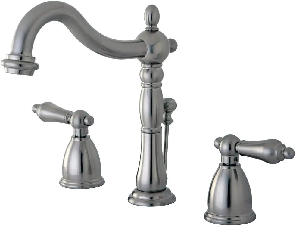 Heritage Widespread Lavatory Faucet with Metal Lever Handle Brushed Nickel 8-Inch Adjustable Center Household