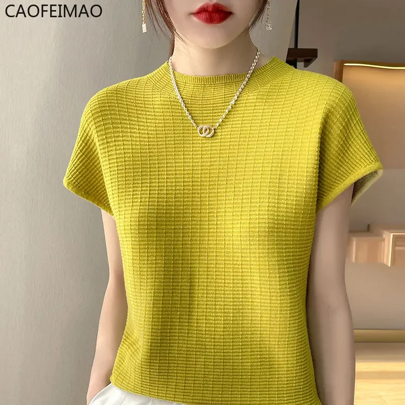 

Summer Female T-shirts Short Sleeve Women O-neck Solid Color Fashion Women's Clothing Tee Mock Neck Casual Soft T Shirt Oversize