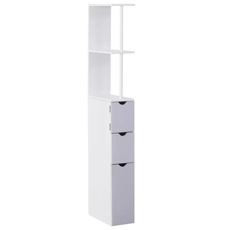 

54" Tall Bathroom Storage Cabinet, Freestanding Linen Tower with 2-Tier Shelf and Drawers, Narrow Side Floor Organizer, White