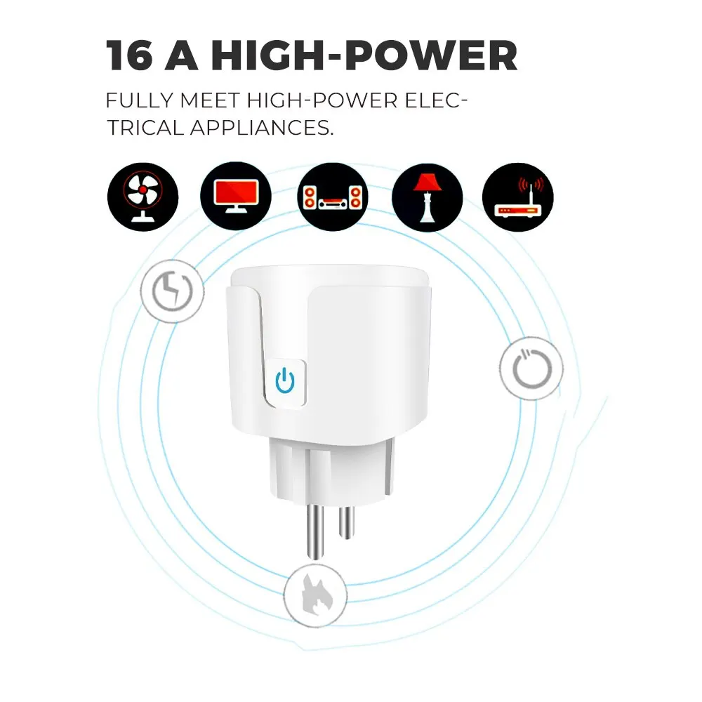 Smart Socket EU 20A Wifi Smart Plug met Power Monitoring Smart Home Spraakbesturing Ondersteuning Google Assistant Alexa Alice