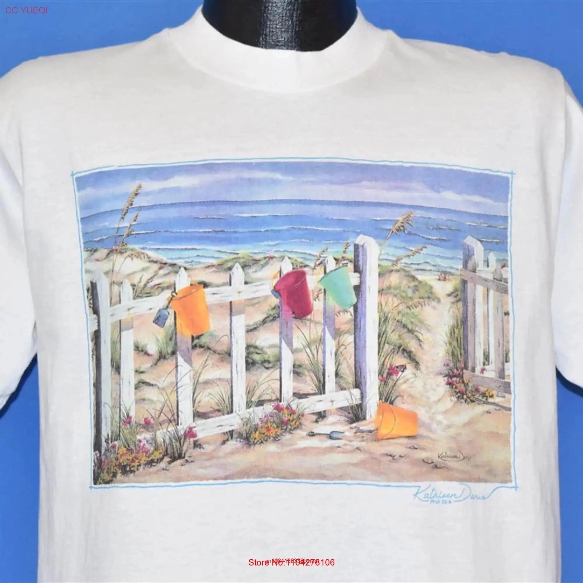 90s Beach Shore Picket Fence Wave Kathleen Denis Proverbs 22 6 T Shirt Medium long or short sleeves