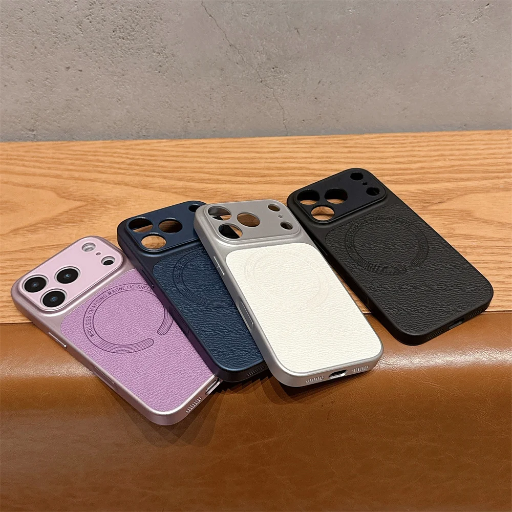 PU-Leder-Textur für MagSafe Magnetische Kabellose Ladehülle für iPhone 17 Pro Max Air 16 15 14 13 Stoßfeste Schutzhülle