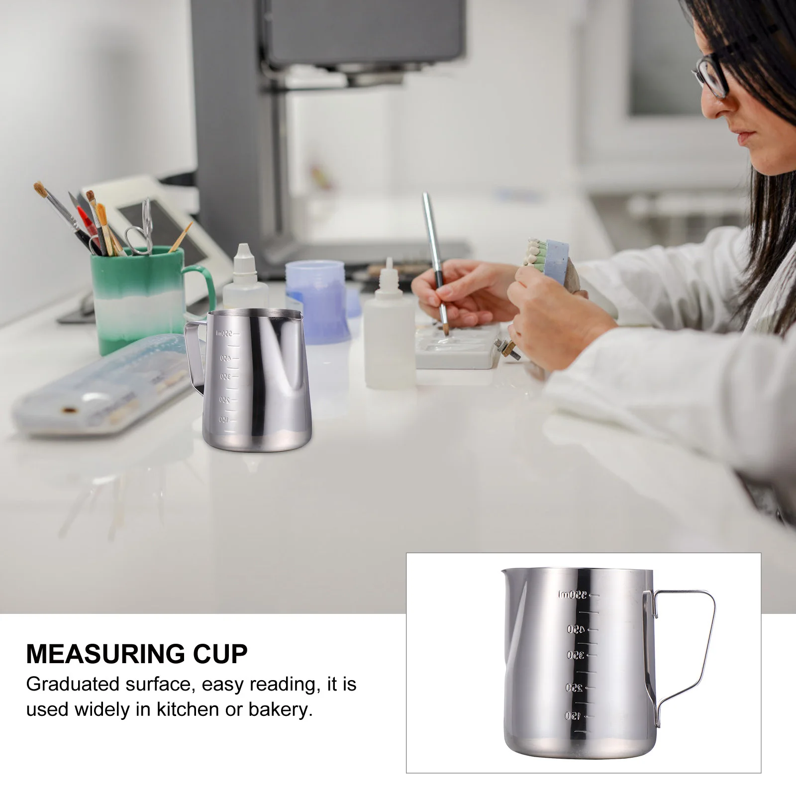 

1Pcs 550Ml Liquid Measuring Cup Stainless Steel Graduated Scale Reusable Kitchen Tool for Baking Cooking Convenience