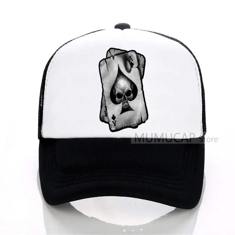 

Skull Poker cap Summer Men New Spades A Skull Interesting Print Baseball Caps Casual Women Mesh breathable trucker cap