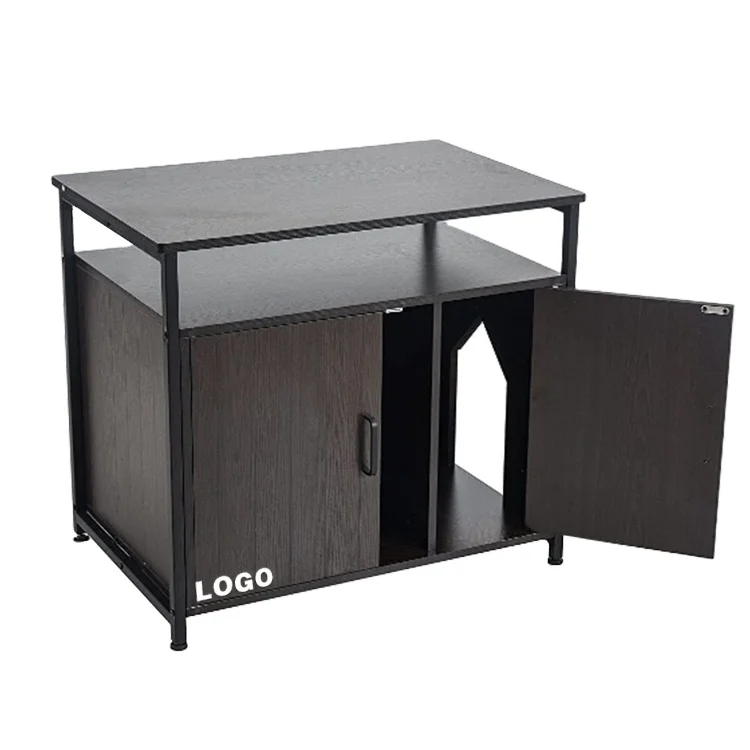 Pet Crate With Iron And Wood Sturdy Structure Privacy Cat Washroom Bench Cat House Nightstand