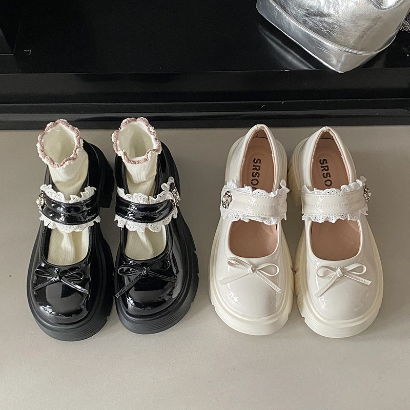Женская обувь 2024, женские туфли на высоком каблуке на массивном каблуке, новые туфли-лодочки с круглым носком, женская модная обувь Мэри Джейн с бантом, женская обувь на платформе и каблуке