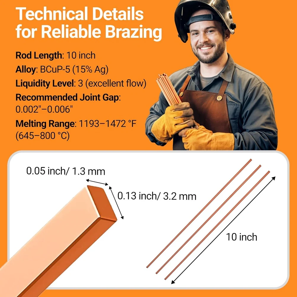 

AT14 15% Silver Brazing Rods,Silver Solder HVAC Welding Rod Kit 10" Flux Coated Brazing Rods For Copper And Plumbing