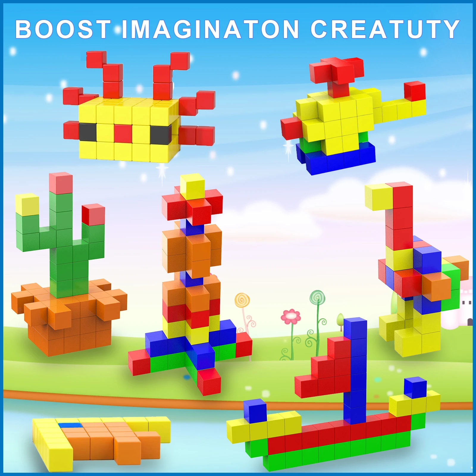 46 pçs blocos magnéticos 1.3in/3.3cm grandes cubos magnéticos com adesivo haste brinquedos magnéticos presente de aniversário de natal para meninos e meninas