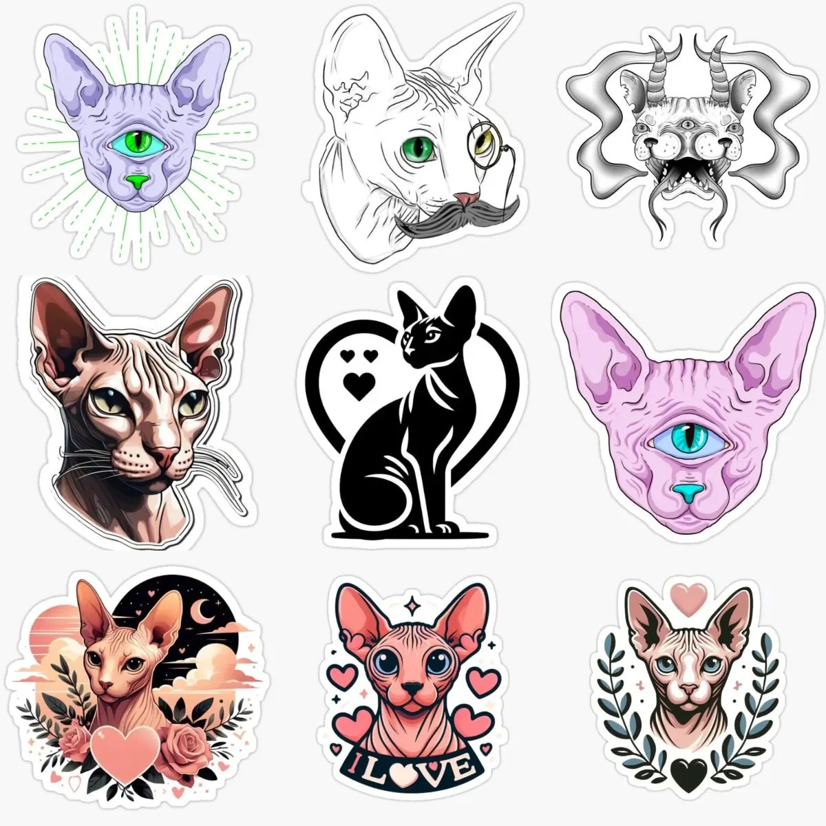 

Creative Canadian Hairless Cat Sphynx Cat Pets PVC Stickers for Decorate Car Window Fridge Wall Van Bicycle Motorcycle Decal