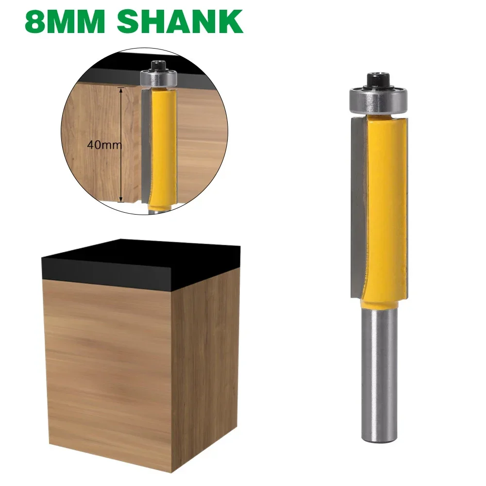 1PC 8MM Shank Milling Cutter Wood Carving 40mm Flush Trim Router Bit With Bearing For Wood Template Pattern Bit Tungsten Carbide