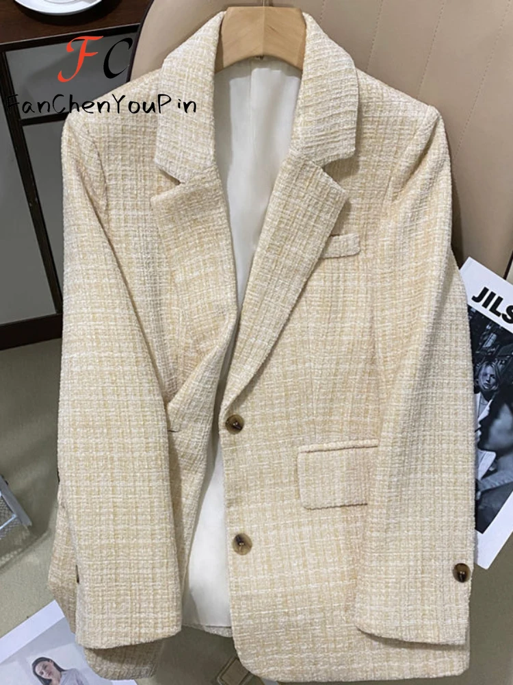 Beige Womens Coats Spring 2024 New Exquisite High-grade Design Sense Casual Top Temperament Small Fragrance Tweed Blazers Female