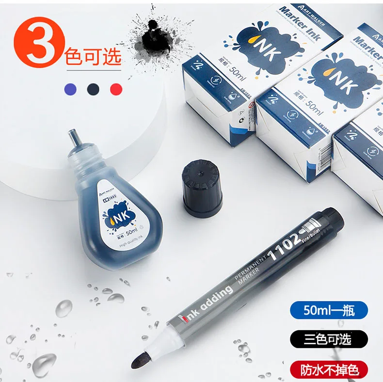 1 Box 50 ml Permanentmarker-Tinte, ölig, schnell trocknend, wasserfest und lichtbeständig, nicht löschbare Marker-Tintennachfüllung, Rot, Blau, Schwarz – Detail 4