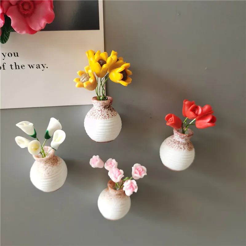 Mini Floral Vase Fridge Stickers 3d Flower Arrangement Vase Fridge Magnet DIY Handmade Korean Kitchen Plant Decorative Magnets