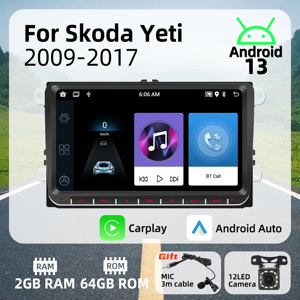 

Carplay Android Auto Android Car Multimedia 2 Din Radio for Skoda Yeti 2009-2017 9 Inch Screen Stereo Head Unit GPS Navigation