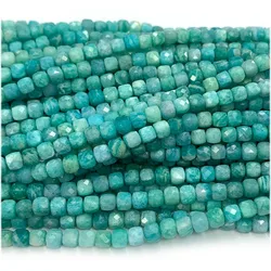 Veemake Natural Blue Green Amazonite Irregular Cube Faceted Small Jewelry Beads 07990