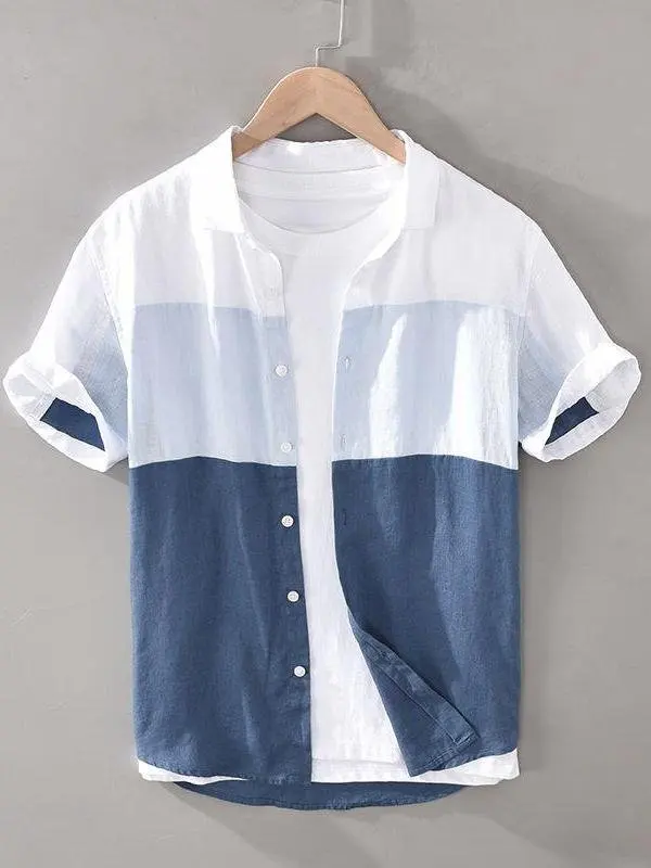 casual-loose-short-sleeve-shirt-color-block-two-piece-set-for-men-summer-2025-fashion-trend-and-versatile-ensemble