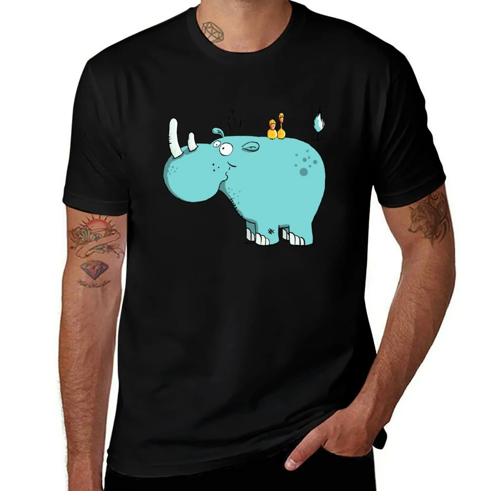 

Blue Happy Hippo T-Shirt men t shirt cotton 100% t shirts designer man tshirt T-Shirt