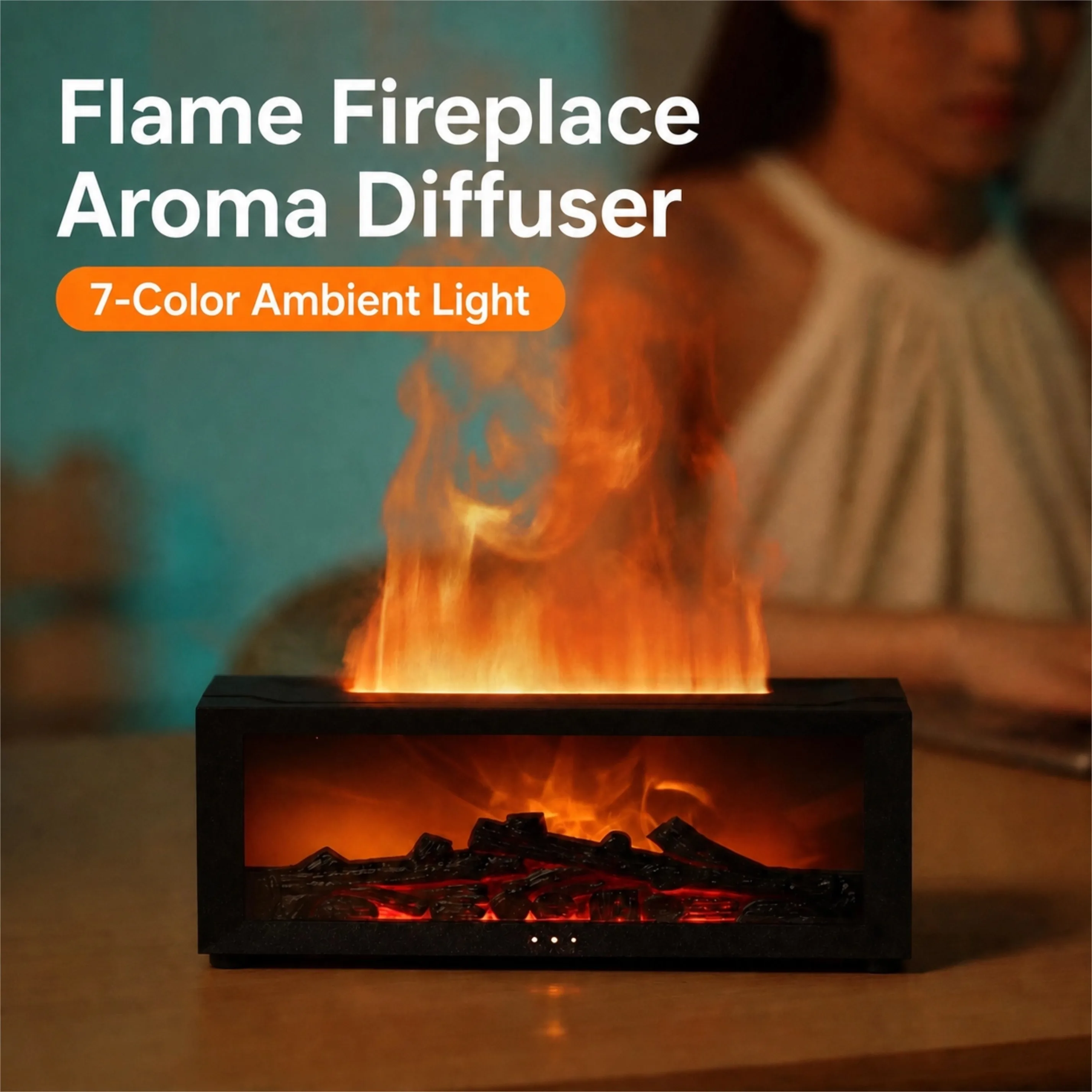 Flame Fireplace Aroma Diffuser Humidifier With Remote Control Timing 7‑Color Night Light Essential Oil Humidifier for Home Gift