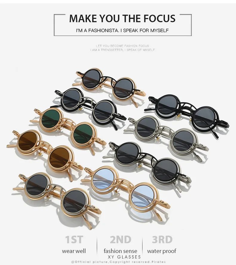 Neue Runde Sonnenbrille Unisex Frauen Männer Steampunk Brille Persönlichkeit Hip-hop Mode Sonnenschutz UV400 Kleine Brillen – Detail 3