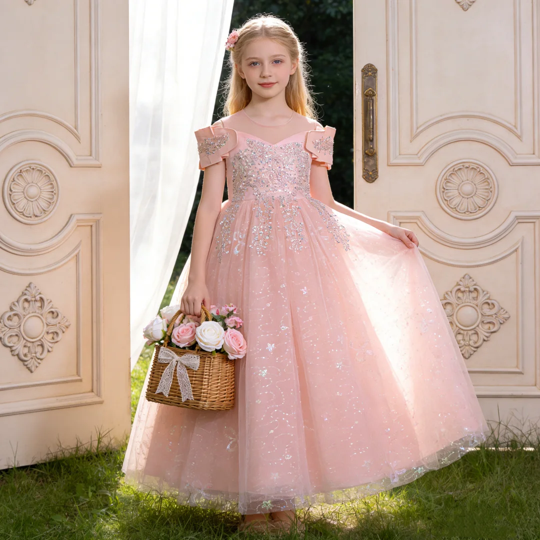 

Flower Girl Wedding Dress Season Girl Princess Dress Birthday Performance Party Stage Piano Host Sparkling Dress