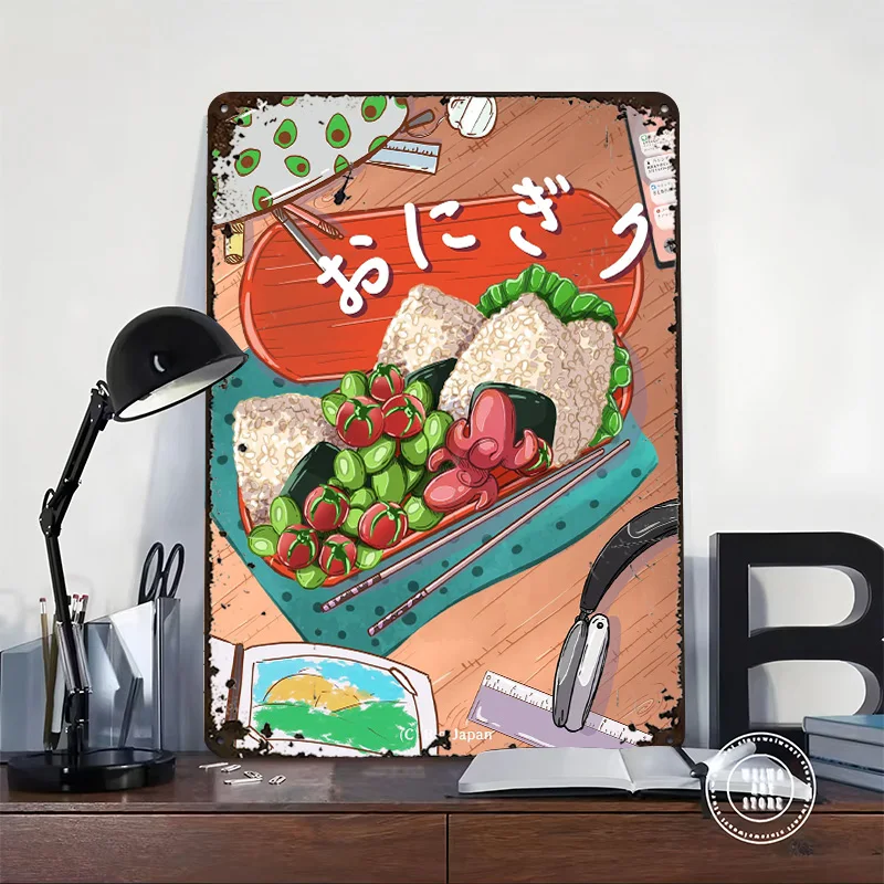 Japanese Onigiri 3D Texture Metal Poster Customized Wall Art Tin Sign Gift for Mancave Gaming Room Decoration Cozy Wand Deko