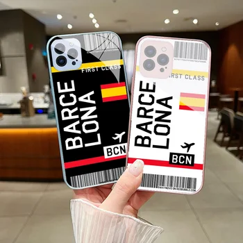 비행기 티켓 Barcelona 휴대폰 케이스, 아이폰 15, 14, 13, 12 미니, 11 프로 맥스, X, XS, XR, 6, 7, 8, SE 플러스, 유리 하드 커버 