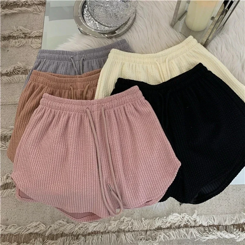 

2023Women Summer Shorts High Elastic Lace Up Pants Drawstring Wide Leg Sweat Short Fitness Running Shorts Loose