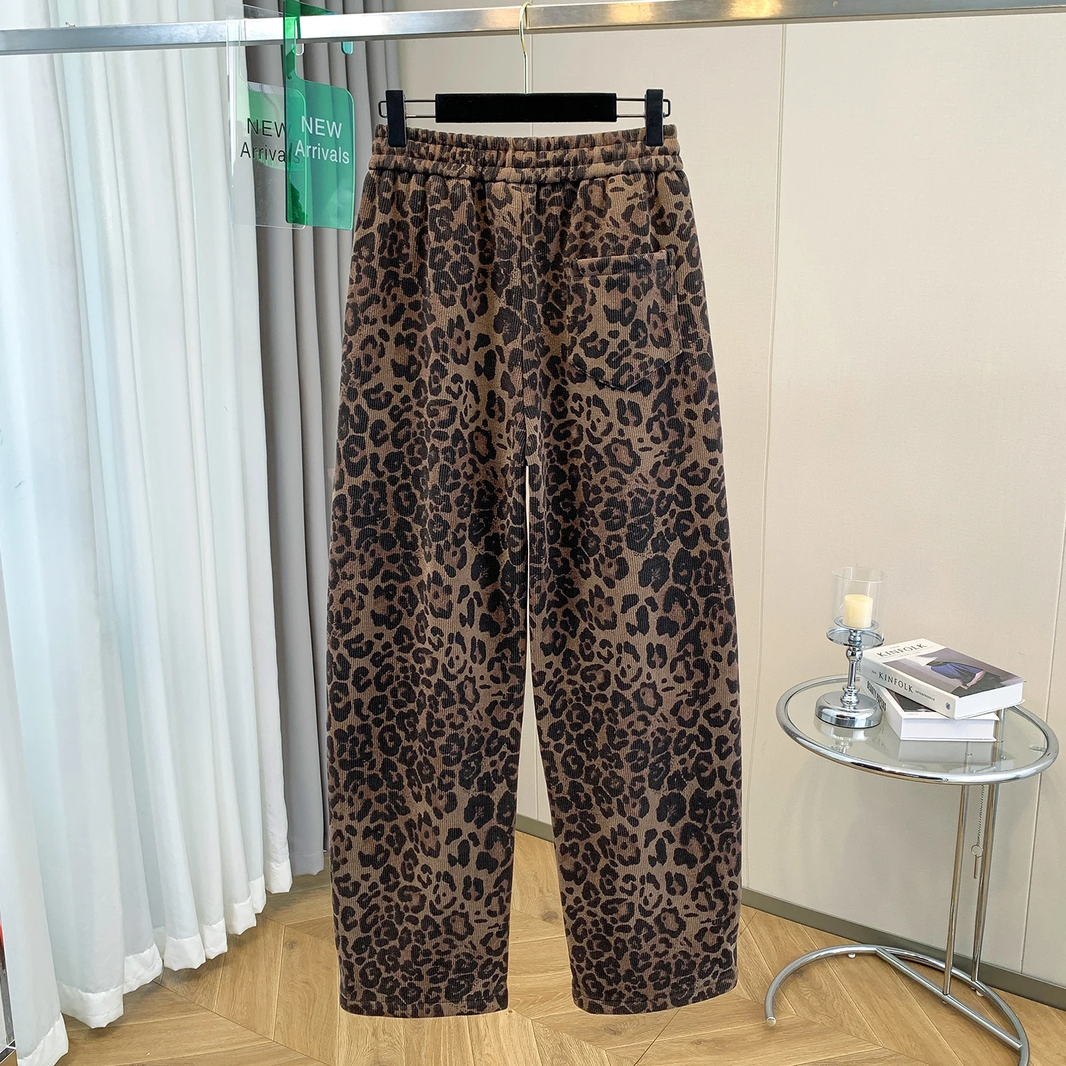 حجم كبير المرأة الرياضية بنطال ذو قصة أرجل واسعة عالية الخصر ثنى Thiened Fce الخريف الشتاء الموز السراويل Sweatpants