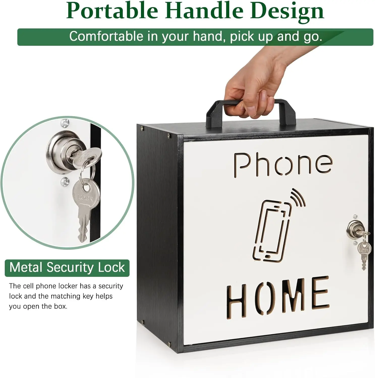 Adjustable Wooden Cell Phone Storage Cabinet with Lock, 33 Slots, Handle for Classroom Office Use