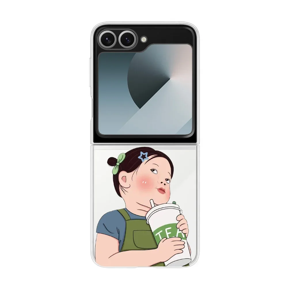 Cute Kawaii Aesthetic Chubby Girl Pattern Cover Case For Samsung Galaxy Z Flip6 Flip5 5G Hard PC Clear Shell Cases Flip 3 4 5 6