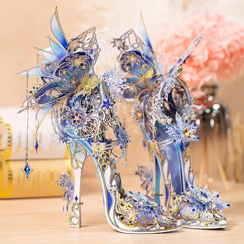 DIY 3D Metal Puzzle Crystal Shoes High Heel Miniature Model Kits Zmontowana układanka dla przyjaciół Urodziny Ręcznie robione prezenty Wystrój domu