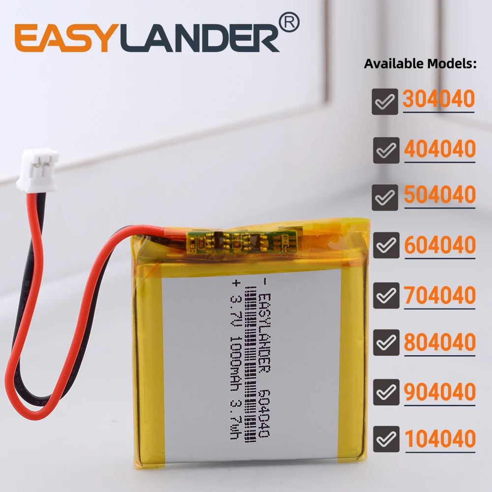 JST2.0mm 2Pin 804040 3.7V 1800mAh Lithium Polymer LiPo Battery 304040 404040 504040 604040 704040 904040 104040