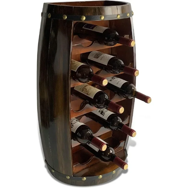 Alexander Mounted Wall Rack - 18 Bottles Wooden Barrel Rack, Hanging or Freestanding Floor Holder