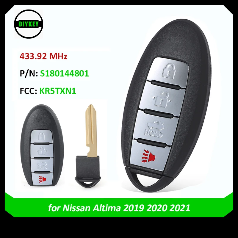 

DIYKEY S180144801 KR5TXN1 433.92MHz PCF7953M 4A Chip Keyless-go Smart Remote Car Key Fob 4 Button for Nissan Altima 2019-2021