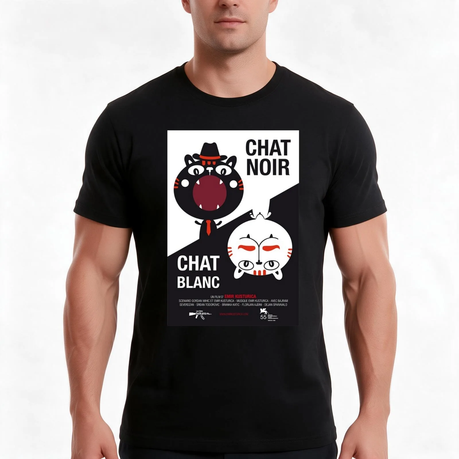 Chat Noir Chat Blanc by Emir Kusturica Wallpaper T-Shirt, Summer Casual Cotton Tee, Oversized Streetwear Tops, Unisex Men Women