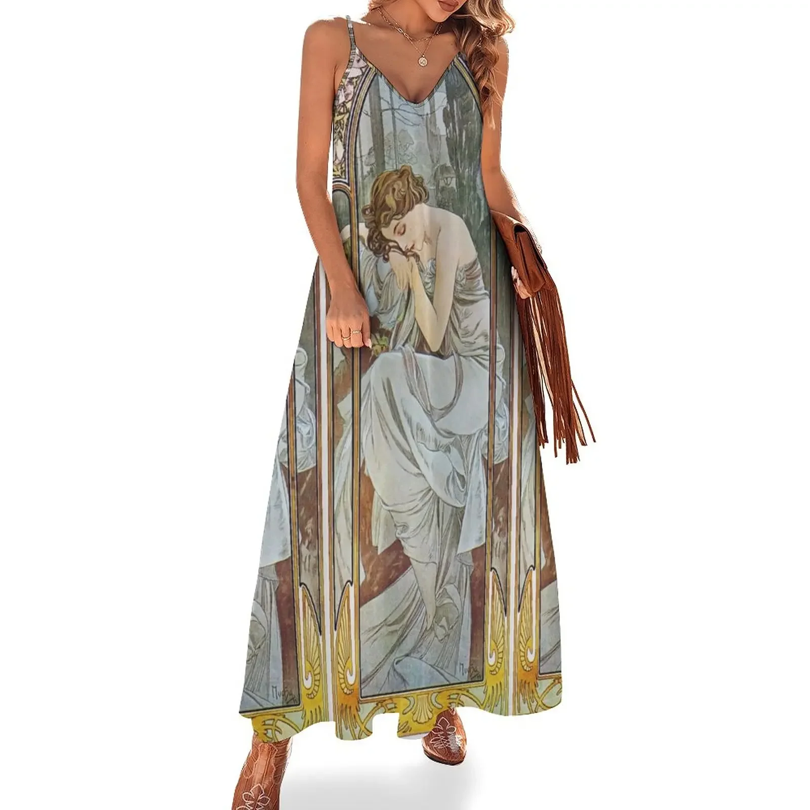 

Alphonse Mucha - Nocturnal Slumber Sleeveless Dress chic and elegant woman dress beach outfits for women