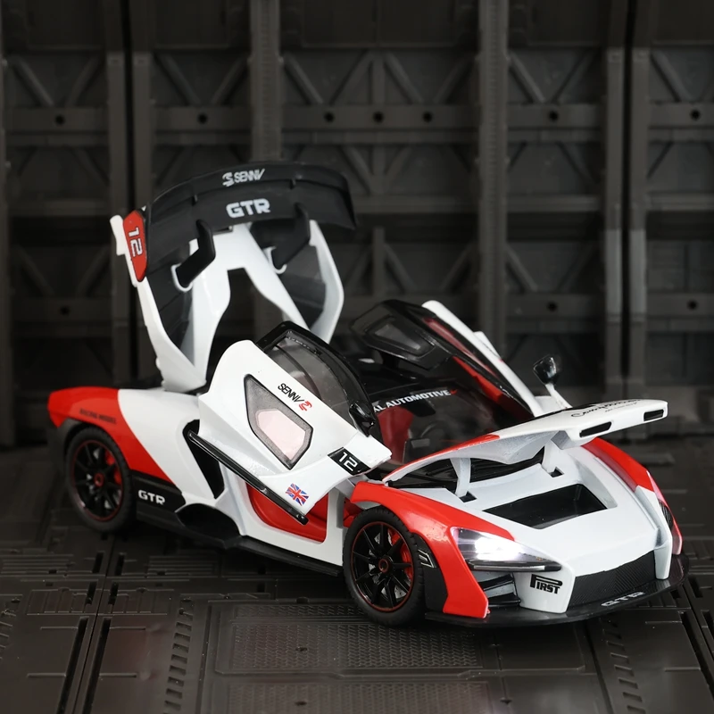 Para 1:24 McLaren Senna supercoche de aleación modelo colección de adornos de coche puertas y maletero del capó del motor se puede abrir regalo para niños