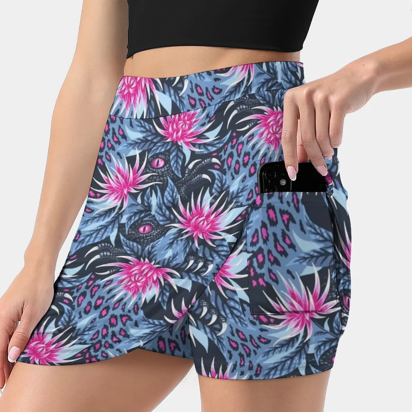 Hidden Creatures-Pink / Grey Korean Fashion Skirt Summer Skirts For Women Light Proof Trouser Skirt Dinosaurs Velociraptor