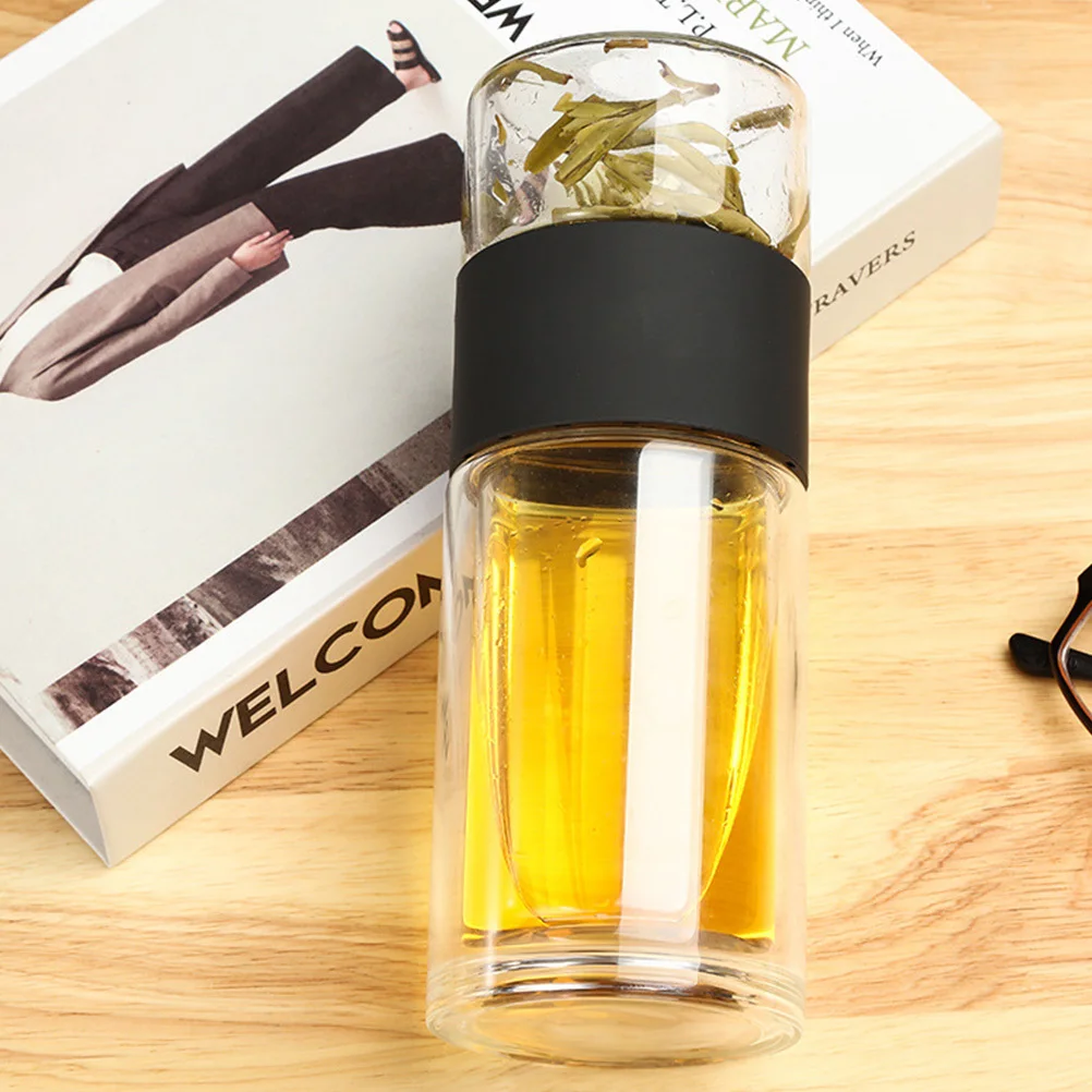 

1Pcs Tea Bottle Cup Glass Infuser Heat Resistant Portable Separation Cup Anti Scalding Round Smooth Mouth Good Hand Feeling